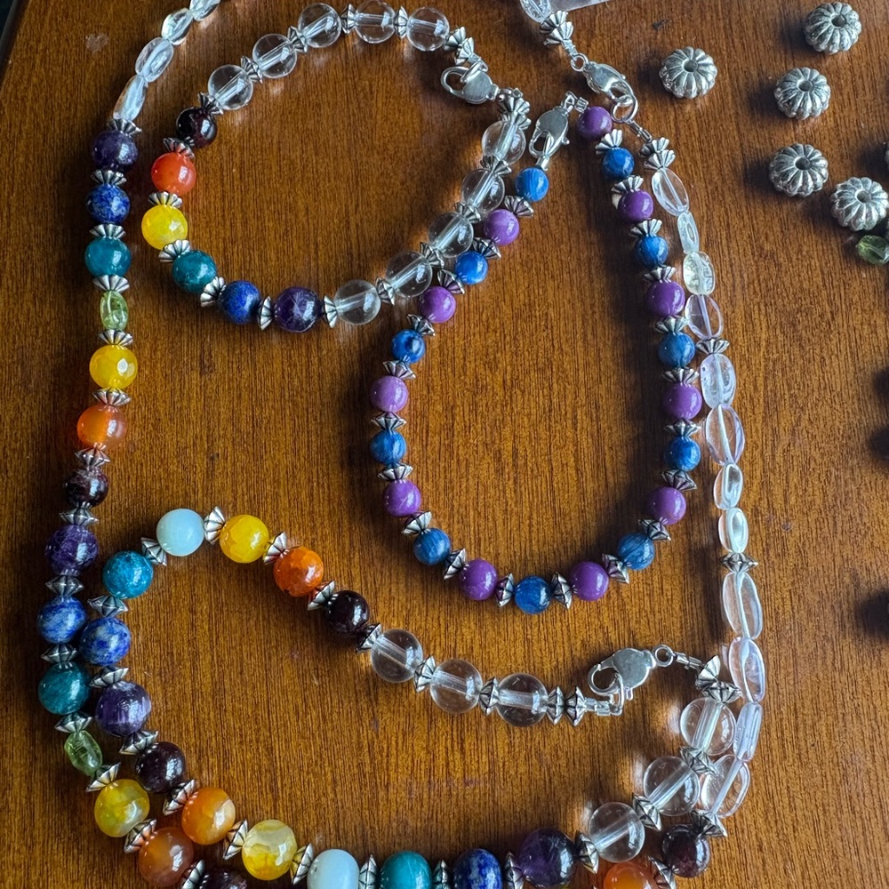 Sedona Chakra Balance Jewelry Colorful GemStone Necklace Set with Silver Accents